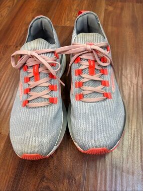 Brooks Women's Gray Knit Athletic Sneakers with Coral Accents